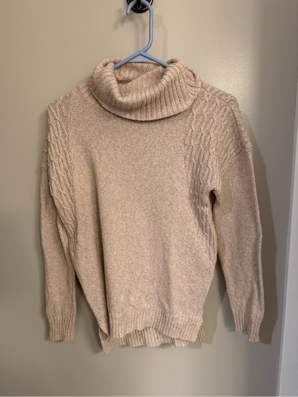 Revolution Beige Cable-Panel Turtleneck Sweater